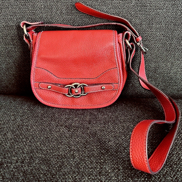 Wilson Leather Red‎ Pebble Leather Crossbody Saddlebag Small Shoulder Purse - Picture 1 of 7